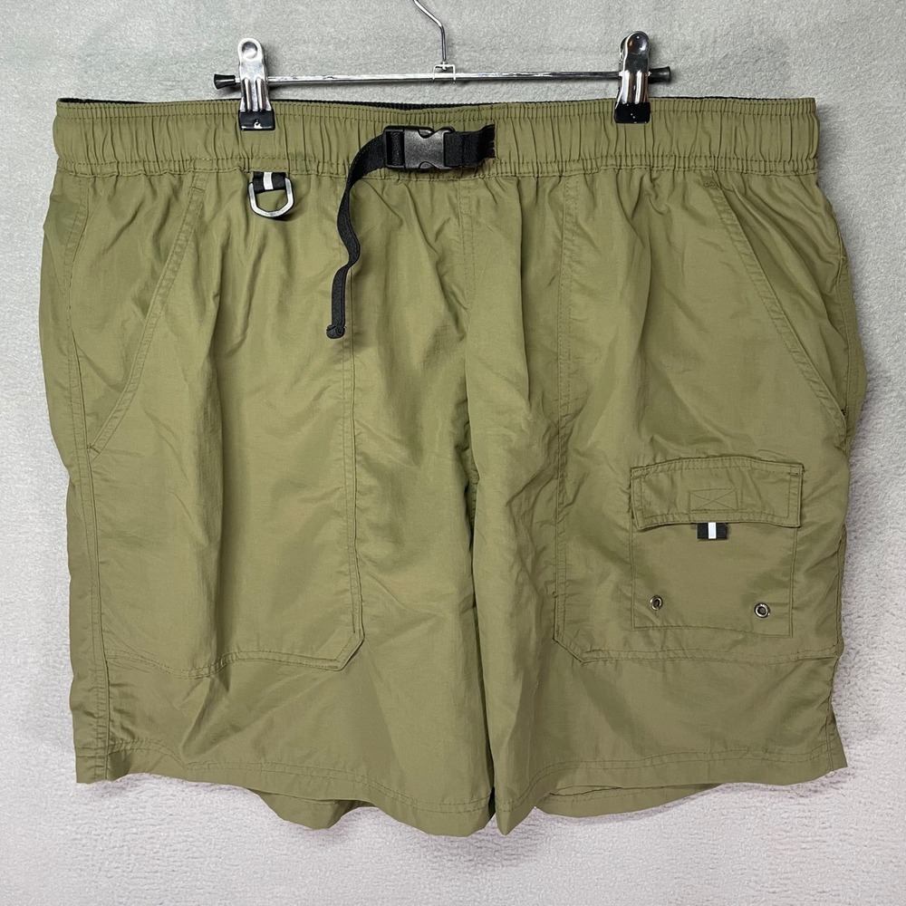 St Johns Bay Swim Trunks Mens XXL Green Cargo Belted Nylon